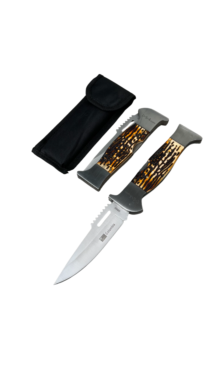 temsah-digipg چاقو ۱۵ سانتی شاخ گوزن با طرح هک شده گرگ - Image 1